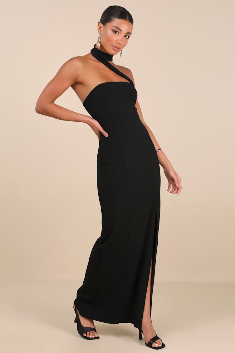 Seraphina Black Asymmetrical Column Maxi Dress