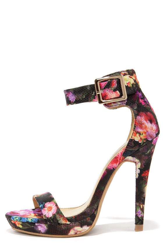 Cute Black Heels - Floral Print Heels - Ankle Strap Heels - $38.00 - Lulus