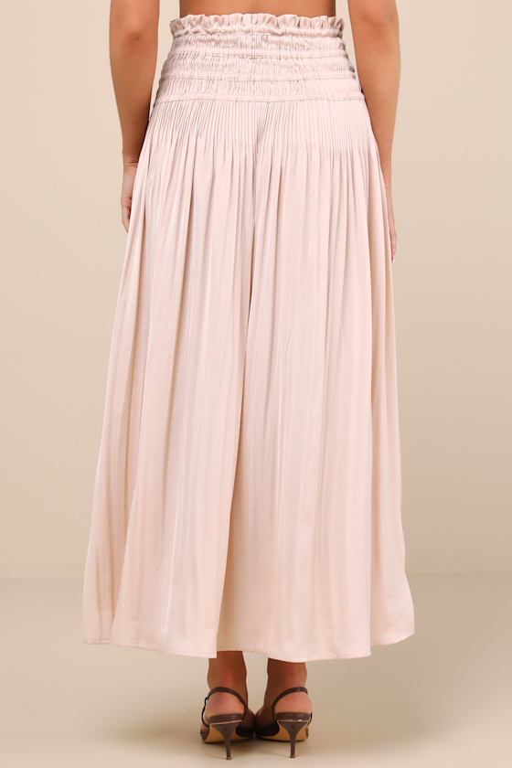 LULUS MAINA BEIGE PLISSE DRAWSTRING HIGH-RISE MAXI SKIRT 