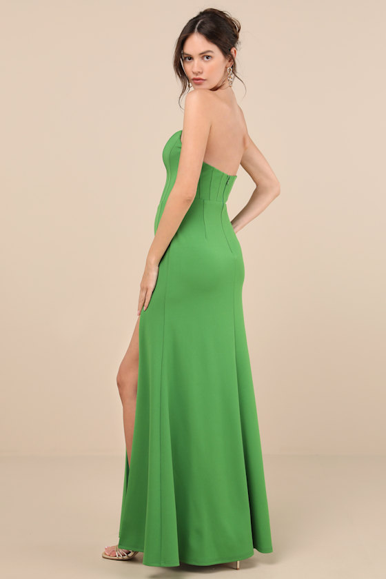 Lulus Passionate Admiration Green Strapless Bustier Maxi Dress In Green