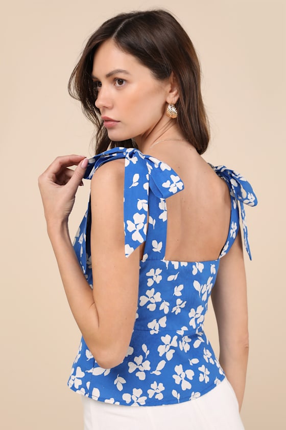 Lulus Violet Blue Floral Tie-strap Tank Top In Blue
