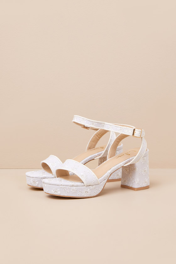 Lulus Elodina White Eyelet Platform High Heel Sandals