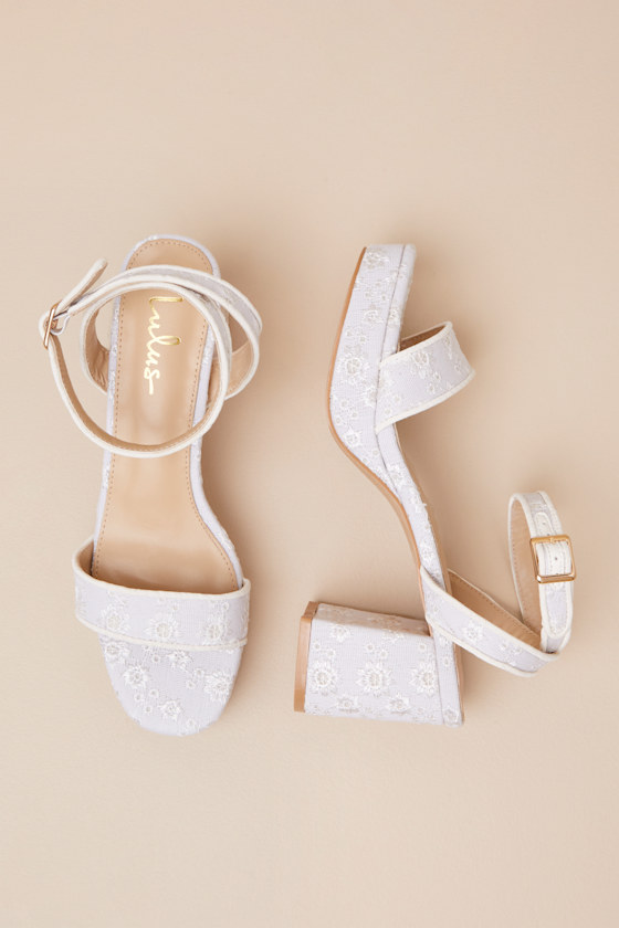 Lulus Elodina White Eyelet Platform High Heel Sandals