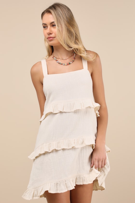 Roxy Soft Sands Cream Tiered Mini Dress In White
