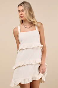 Soft Sands Cream Tiered Mini Dress