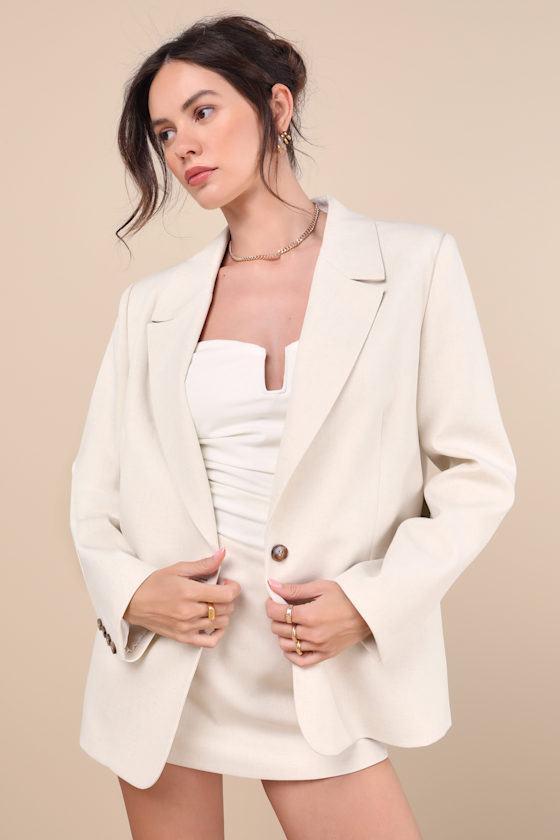 Lulus Maita Ivory Linen Oversized Blazer In Ivory