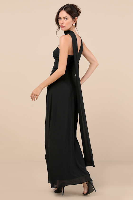Black Maxi Dress - Scarf Sash Maxi Dress - Column Maxi Dress - Lulus