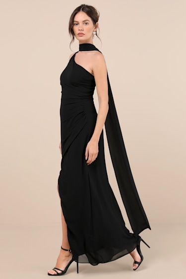 Black Maxi Dress Scarf Sash Maxi Dress Column Maxi Dress Lulus