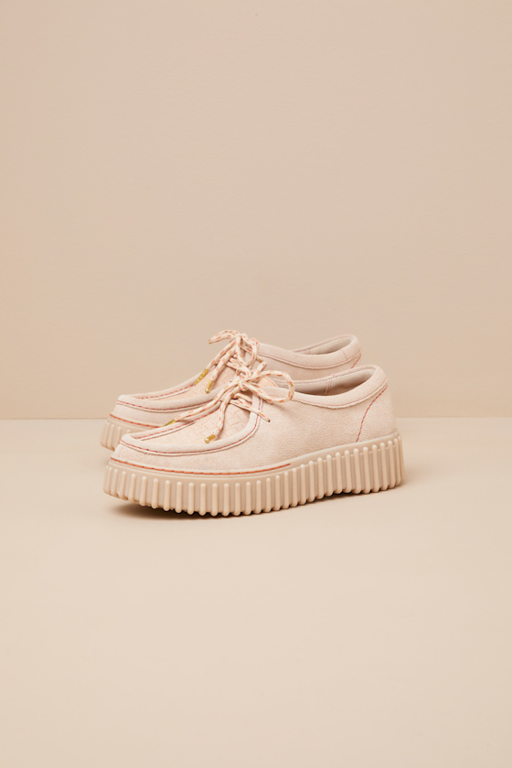 Clarks Torhill Bee Ecru Suede Leather Flatform Lace-up Loafers In Beige