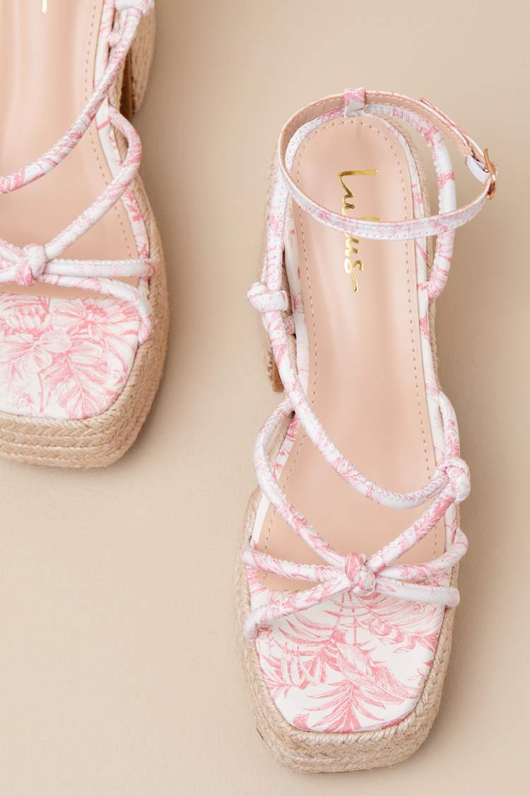 Thomasin Pink Tropical Print Platform High Heel Sandals