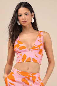 Bora Bora Pink Floral Linen Crop Tank Top 2