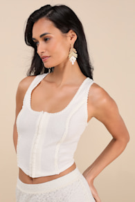 Elmarie Cream Rickrack Hook-and-Eye Crop Tank Top 1