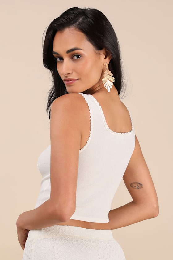 Elmarie Cream Rickrack Hook-and-Eye Crop Tank Top 4