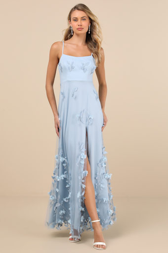 Abundant Charm Light Blue 3D Floral Applique Maxi Dress 3