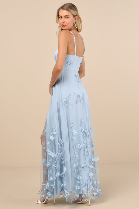 Lulus Abundant Charm Light Blue 3d Floral Applique Maxi Dress In Light Blue