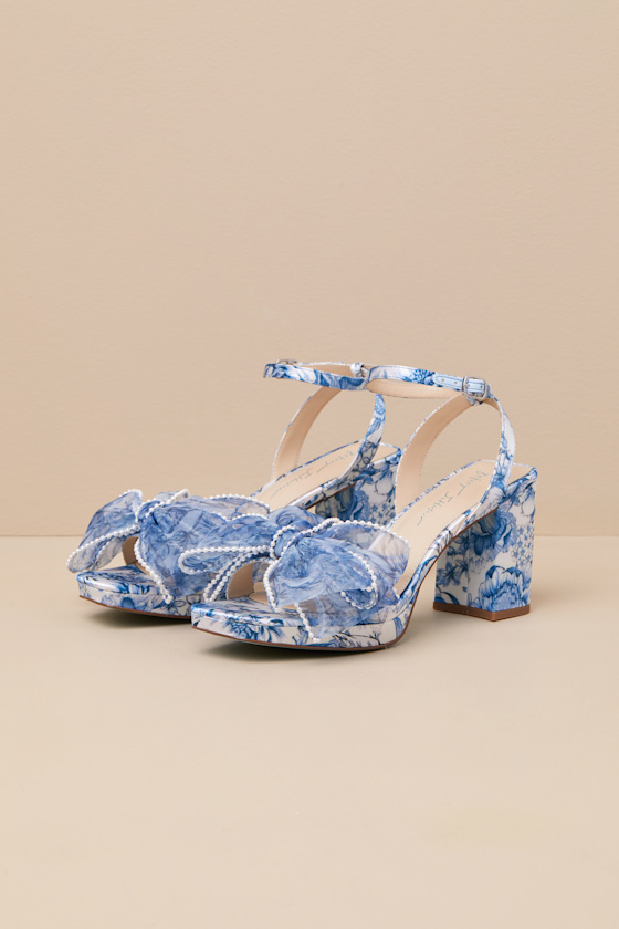 SB-Duke Blue Floral Bow High Heel Ankle Strap Sandals 1