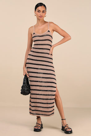 Rhythm Sol Dress - Brown & Black Striped Dress - Crochet Dress - Lulus Rhythm Sol Dress - Brown & Black Striped Dress - Crochet Dress - Lulus