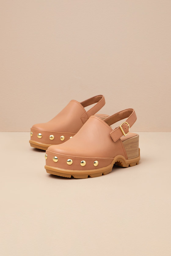 Sorel Roman Leather Slingback Platform Clogs In Brown