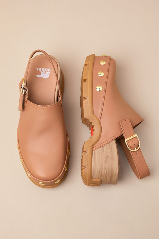 Sorel Roman Leather Slingback Platform Clogs In Brown