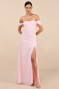 Magical Magnetism Light Pink Off-the-Shoulder Maxi Dress 1
