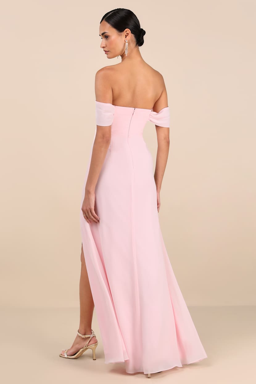 Lulus | Light Pink Off-the-Shoulder Maxi Dress | Womens | Medium (Available in 3X, 2X, 1X, XS, S, L) | 100% Polyester