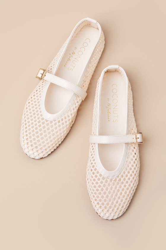Nolita Ivory Raffia Netted Buckle Ballet Flats 2