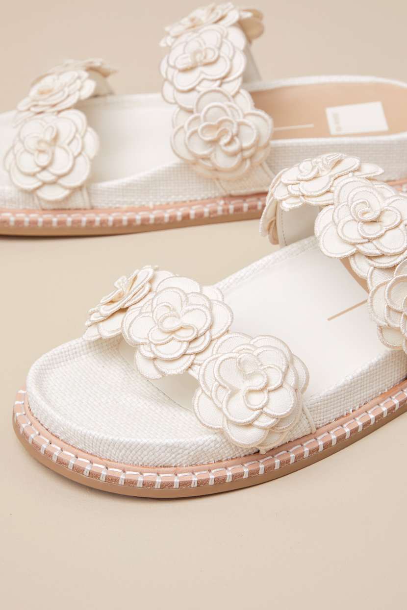 Dolce Vita Beige Raffia Slide Sandals with Black Flower Centers DV by Dolce Vita Geeya - Raffia Slides - Woven Slide Sandals  main image 4