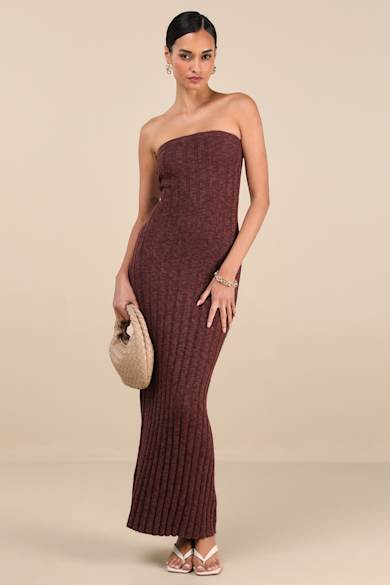 princess polly baby blue dress Forever New Isra Drape Strapless Maxi Dress in Brown main image 0