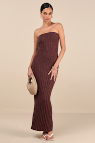 Koko Brown Ribbed Knit Strapless Maxi Dress 2