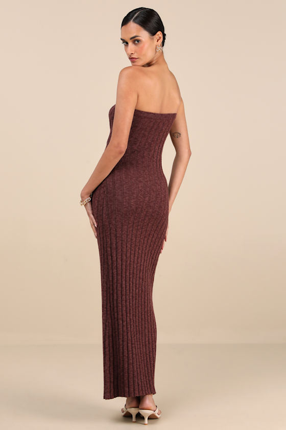 Koko Brown Ribbed Knit Strapless Maxi Dress 3