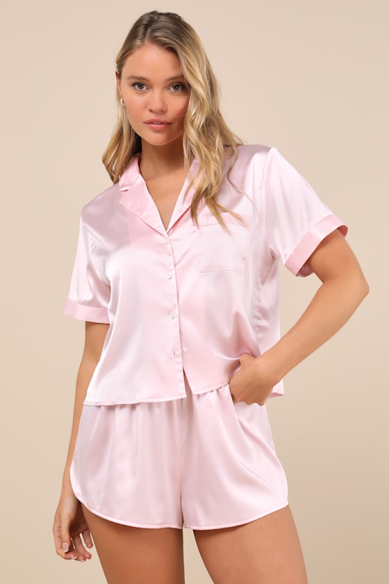 Pleasant Dreams Pink Satin Two-Piece Pajama Set 1