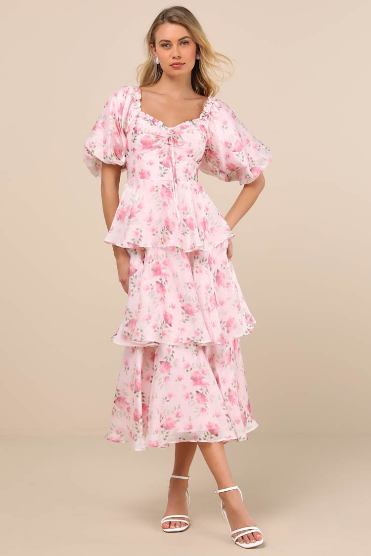 lulus floral tiered ruffle chiffon dress Soiree Perfection Green Floral Ruffled Tiered Maxi Dress