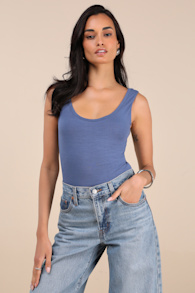 Unlimited Adventure Blue Sleeveless Scoop Neck Bodysuit