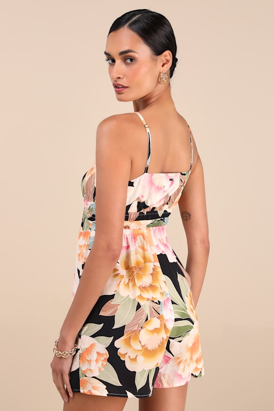 Sheila Black Multi Floral Tie-Front Romper 2