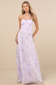 Chic Preciousness Lavender Floral Organza Bustier Maxi Dress 1