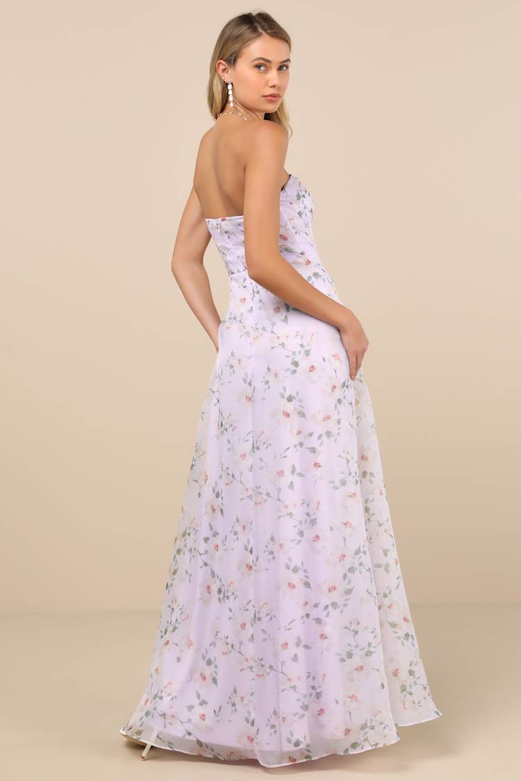 Chic Preciousness Lavender Floral Organza Bustier Maxi Dress