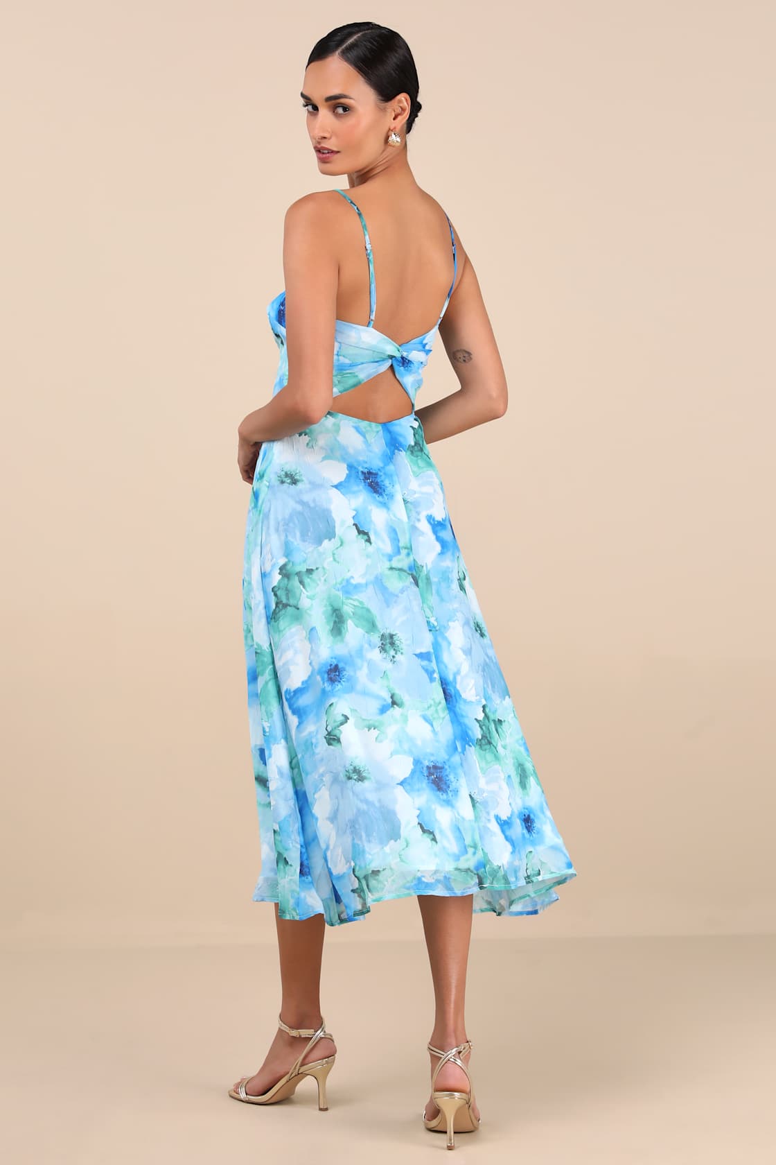 Radiant Feelings Blue and Purple Floral Chiffon Midi Dress