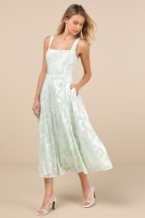 Lulus Loira Mint Burnout Jacquard Lace-up Midi Dress In Green