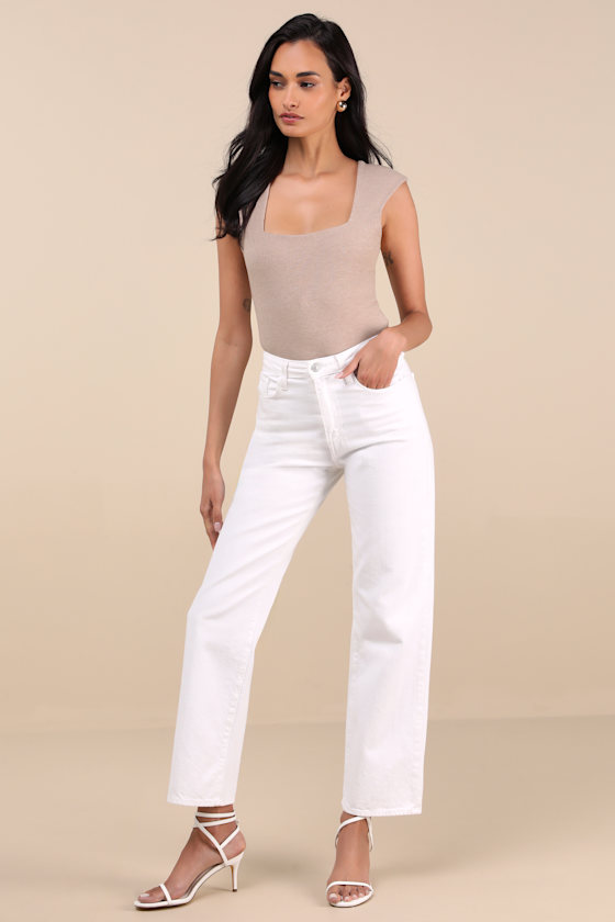 Lulus Sweet Crush Taupe Ribbed Square Neck Bodysuit In Taupe