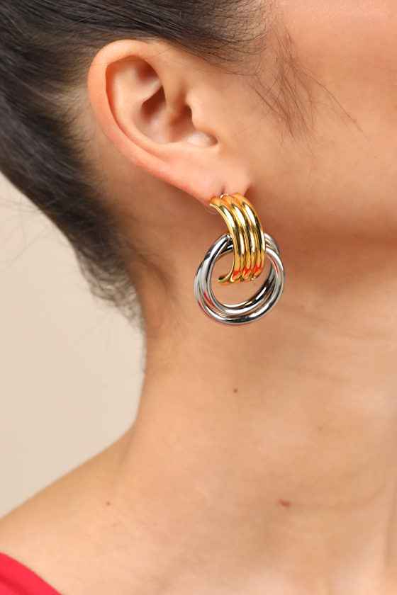 Cam Gold and Silver Doorknocker Earrings 4