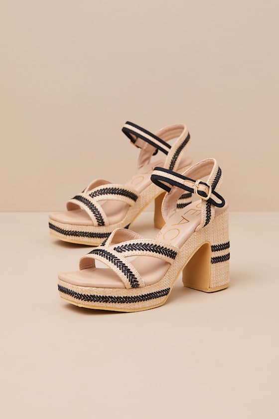 Beach By Matisse Adelaide Natural Raffia Embroidered Platform Ankle Strap Sandals In Beige