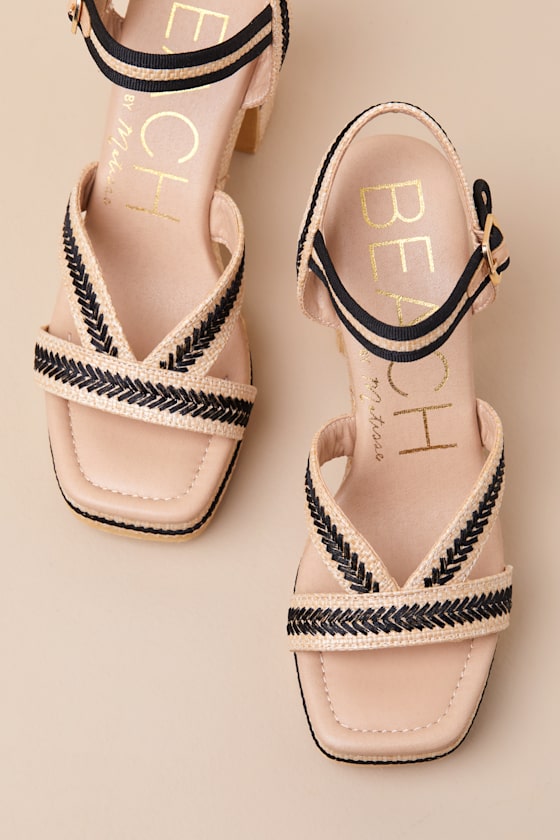 Beach By Matisse Adelaide Natural Raffia Embroidered Platform Ankle Strap Sandals In Beige
