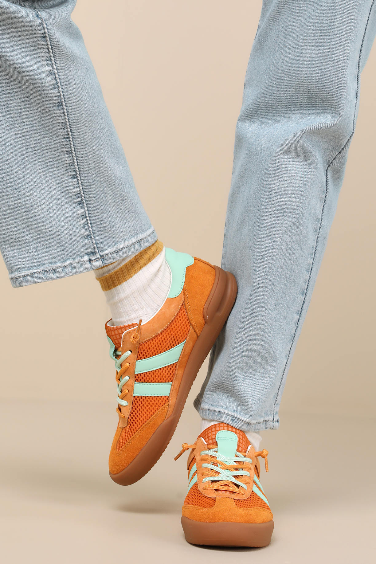Verdict Orange Multi Suede Leather Lace-Up Sneakers