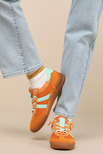 Verdict Orange Multi Suede Leather Lace-Up Sneakers 1