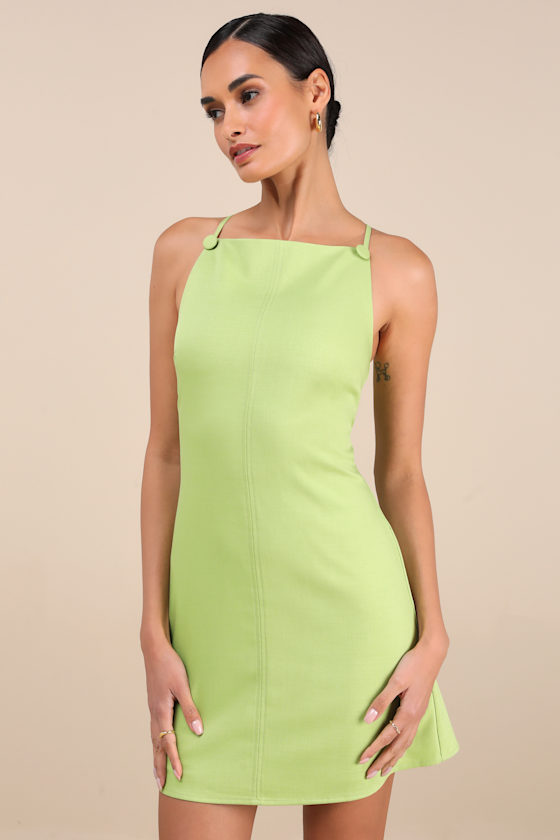 Lulus Chic Ease Lime Green Sleeveless Mini Dress