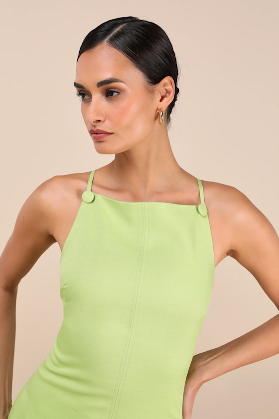 Lulus Chic Ease Lime Green Sleeveless Mini Dress In Green