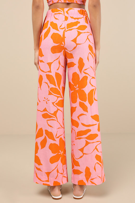 Rhythm Bora Bora Pink Floral Linen Wide-leg Pants In Pink