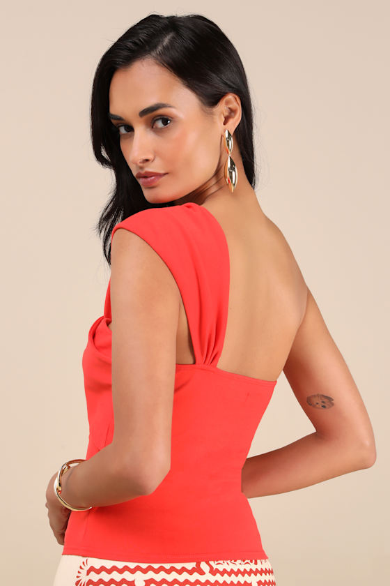 Lulus Rudia Bright Red One-shoulder Top In Red