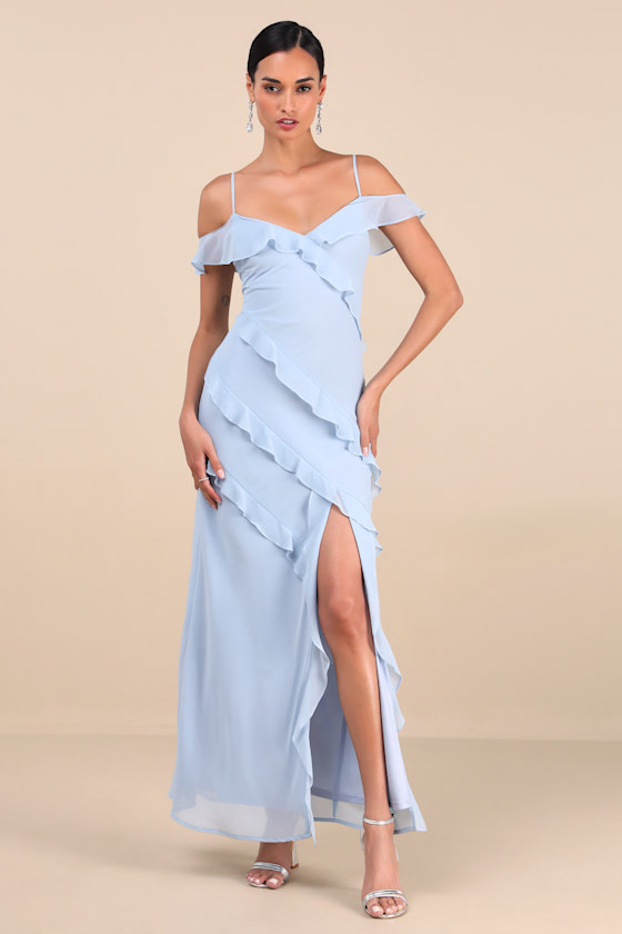 Lulus Elara Light Blue Ruffled Maxi Dress In Light Blue