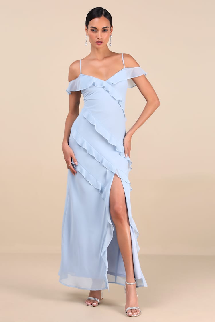 chinese dress ladies Off Shoulder Sky Blue Flower Sweetheart Prom Gown US 8/UK 10/EU 38